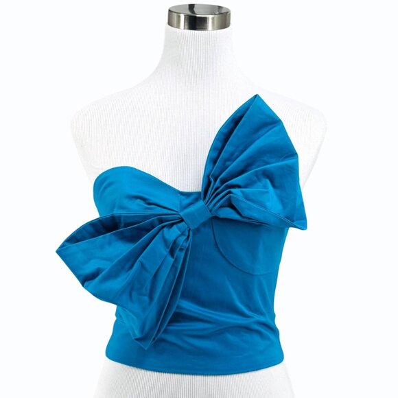 Anthropologie Hutch Bow Tube Top Womens XS Strapless Blue Smocking Zipper - Picture 2 of 8